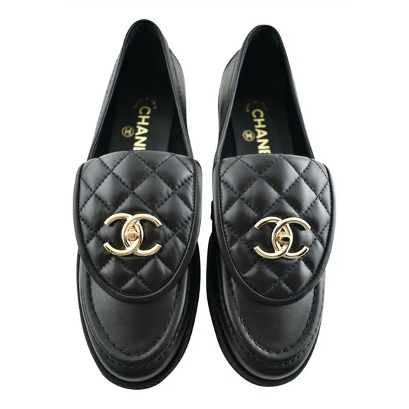 Chanel 21B Black Quilted Flap Turnlock CC Logo Mule Slip On Flat Loafer 35.5 - Picture 1 of 12